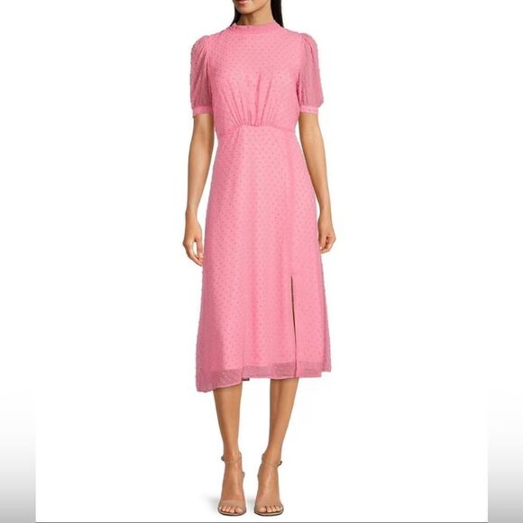 Julia Jordan
Mock Neck Short Sleeve Clip Dot Chiffon Front Slit Midi Dress - Picture 1 of 5